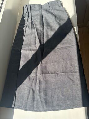 Gray High-Waist Button-Detail Midi Skirt